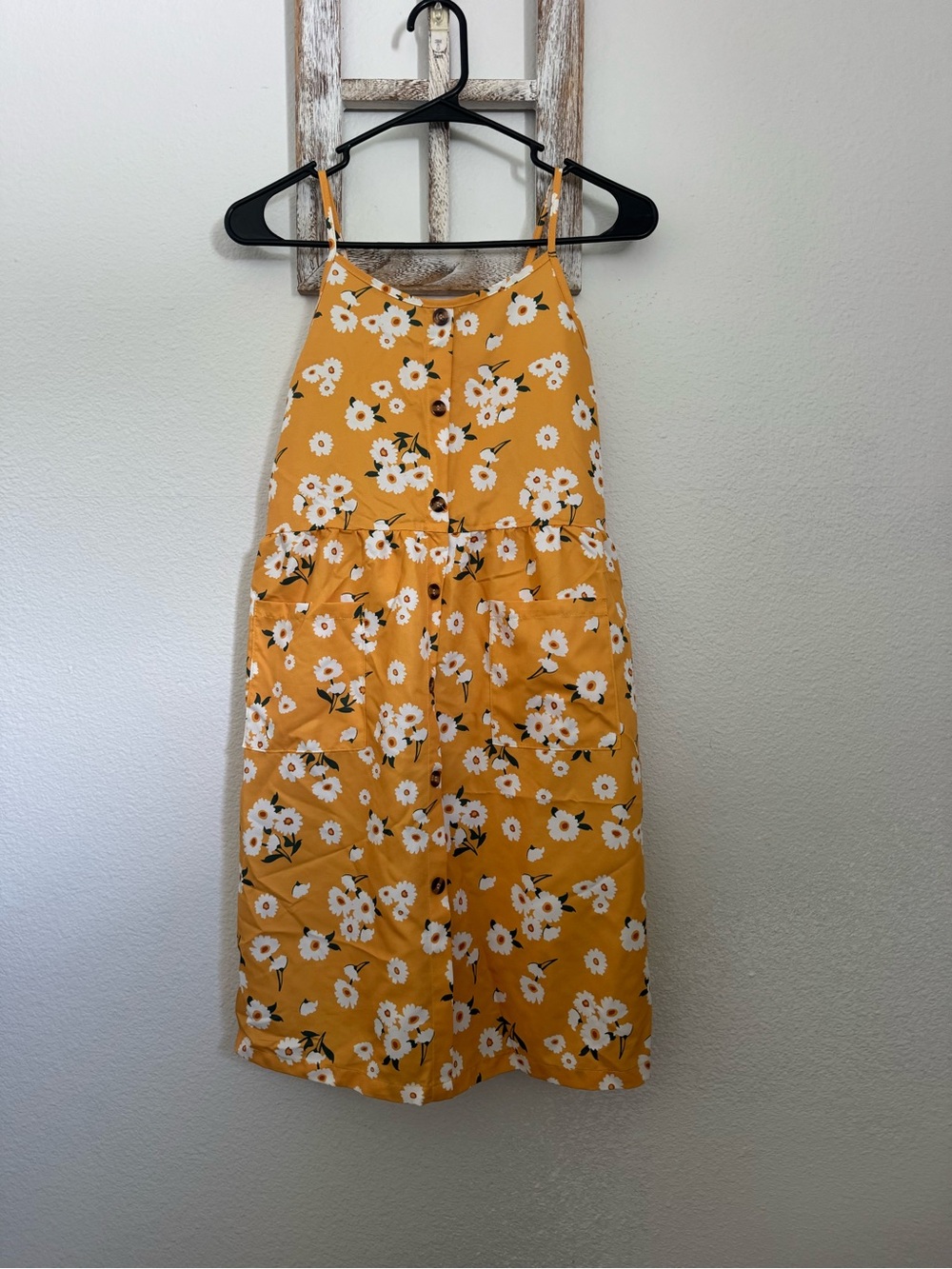 Girls' Floral Yellow Spaghetti-Strap Dress
